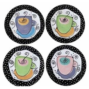 FOUR (4) WITH LOVE JOANNE PLATE COFFEE CAFE' AU LAIT CUPS  8" ART STUDIO